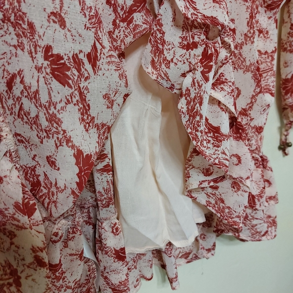 Free People These Dreams Red Floral Print Pleated Long Sleeve Mini Dress Size XS - Picture 10 of 16